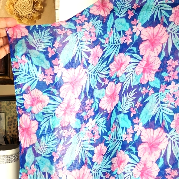 NWT, Fashion Beach cover up, Blue, Teal, pink floral, - Picture 4 of 4